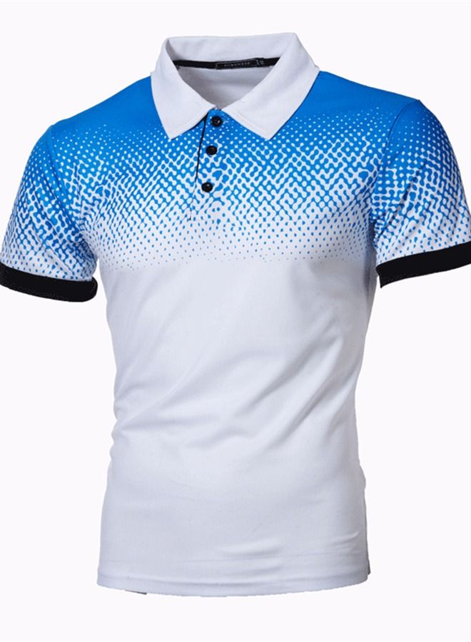 Loquat Men's Gradual Color 3D Printing Slim Fitting Polo Shirt 