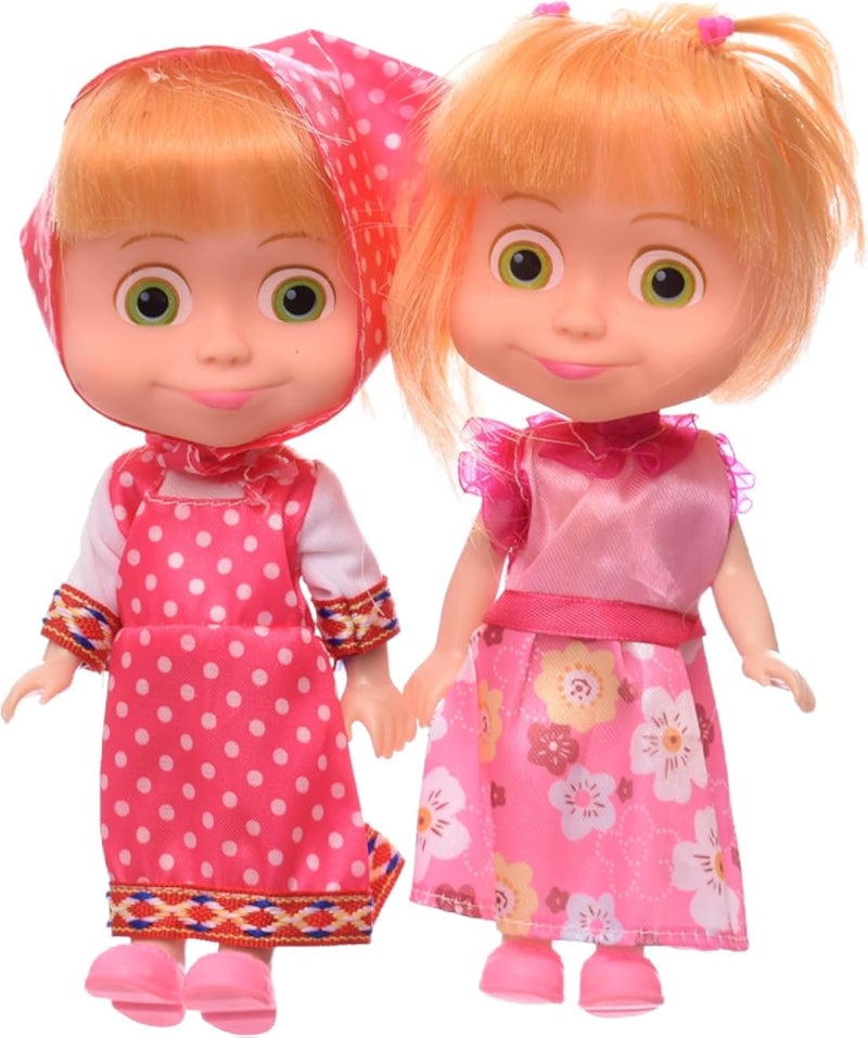 Generic Plastic Pretty Cute Little Dolls With Cartoon Character Design And Plaid Dresses Add More Fun And Entertaining For Girls Set Of 2 Pieces - Multi Color