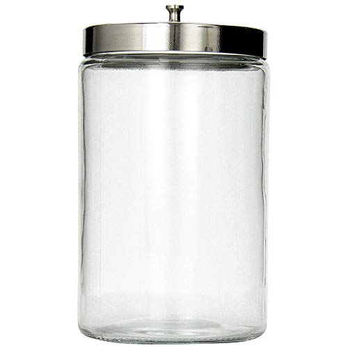 MABIS Decorative Storage Apothecary Clear Glass Jar for Kitchen, Bathroom or Laundry Organization, Medical Sundry Jar with Metal Lid, 4.1 x 3.9 x 7 inches - Image 1