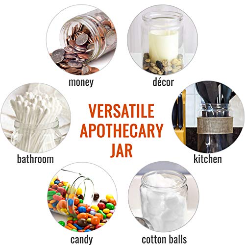 MABIS Decorative Storage Apothecary Clear Glass Jar for Kitchen, Bathroom or Laundry Organization, Medical Sundry Jar with Metal Lid, 4.1 x 3.9 x 7 inches - Image 2
