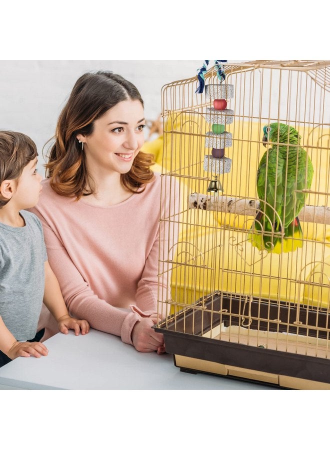 Sanwuta 4 Pack Bird Toy Bird Beak Grinding Stone Parrot Chewing Toys with Bell Bird Cage Accessories Parrot Beak Stone Lava Block Calcium Stone for Parakeet Cockatiel Conure Hamster Chinchilla Rabbit - Image 3