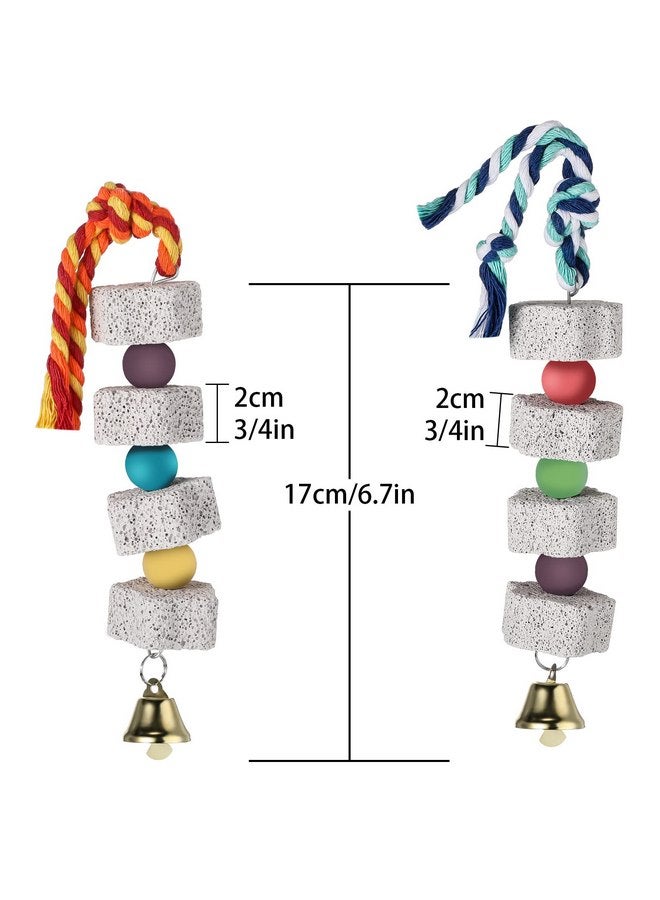 Sanwuta 4 Pack Bird Toy Bird Beak Grinding Stone Parrot Chewing Toys with Bell Bird Cage Accessories Parrot Beak Stone Lava Block Calcium Stone for Parakeet Cockatiel Conure Hamster Chinchilla Rabbit - Image 2