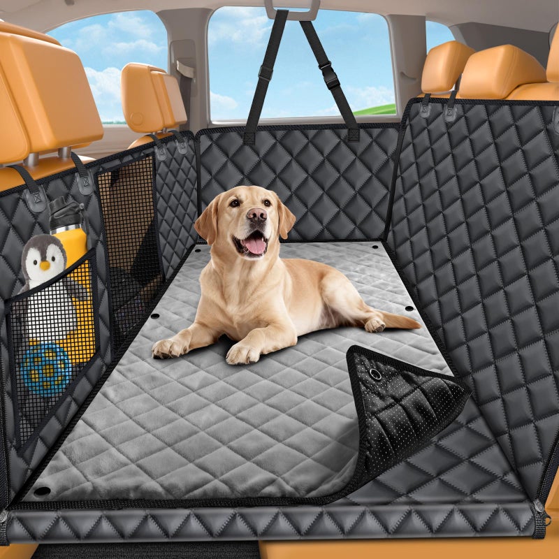 URPOWER Dogs Back Seat Extender with Non-Slip Blanket, 2 in 1 Hard Bottom Dog Car Seat Cover & Removable Dog Car Bed Mat, Waterproof Dogs Hammock for Car and SUV, Pet Rear Seat Protector Holds 400lbs - Image 1