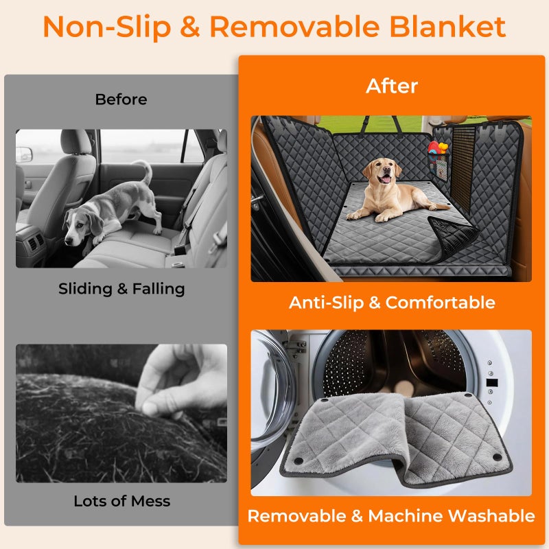 URPOWER Dogs Back Seat Extender with Non-Slip Blanket, 2 in 1 Hard Bottom Dog Car Seat Cover & Removable Dog Car Bed Mat, Waterproof Dogs Hammock for Car and SUV, Pet Rear Seat Protector Holds 400lbs - Image 3