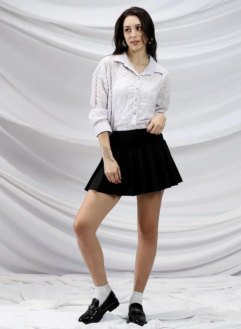 Campus Sutra Campus Sutra Women's Lilac Bubble-Tactile Relaxed Shirt For Casual Wear | Spread Collar | Long Cuffed Sleeves | Button Closure | Shirt Crafted With Comfort Fit For Everyday Wear
