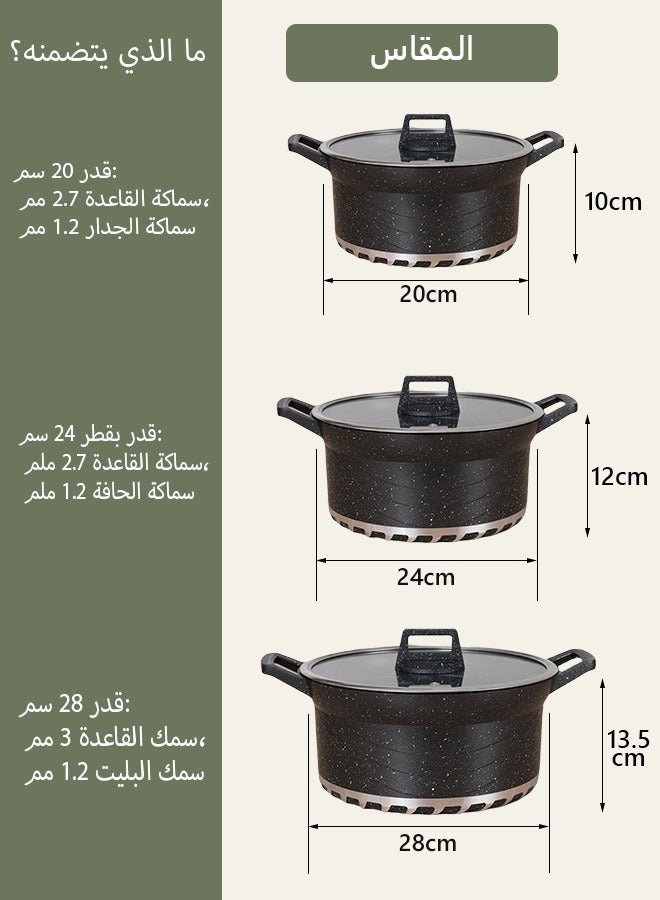 X spring 10-Piece Kitchen Cookware set, Casserole Set And Frying Pan With Non Stick Cookware sets ,Finish Glass lid PFOA-Free  20-24-28-32 cm (Deep Stockpot) + 28 cm (Shallow Stockpot)（Black） - Image 4