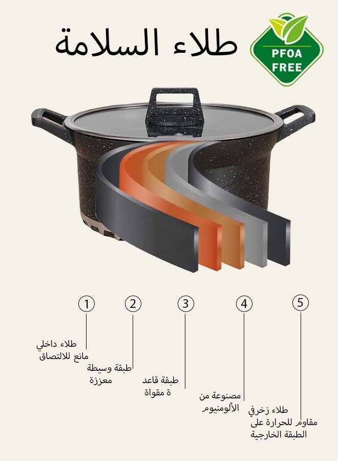 X spring 10-Piece Kitchen Cookware set, Casserole Set And Frying Pan With Non Stick Cookware sets ,Finish Glass lid PFOA-Free  20-24-28-32 cm (Deep Stockpot) + 28 cm (Shallow Stockpot)（Black） - Image 3