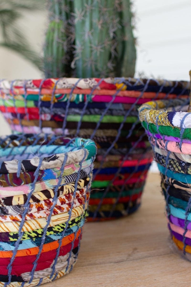 KALALOU Set of Three Multi Color Coiled Kantha Bowls NVEE1024 - Image 2