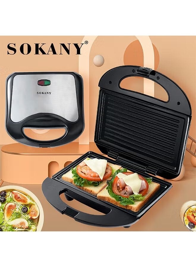 sokany 2-in-1 Sandwich Maker with Interchangeable Non-Stick Grill Plates 750W, Compact Electric Sandwich Toaster with Indicator Lights, Fast Heating Breakfast Grill for Toast, Panini & Quick Snacks, Model KJ-105 Black - Image 5