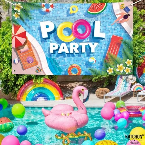 KatchOn, XtraLarge Pool Party Backdrop - 72x44 Inch | Pool Party Banner for Pool Party Decorations | Summer Backdrop for Summer Party Decorations | Pool Party Birthday Decorations, Pool Party Sign - Image 4
