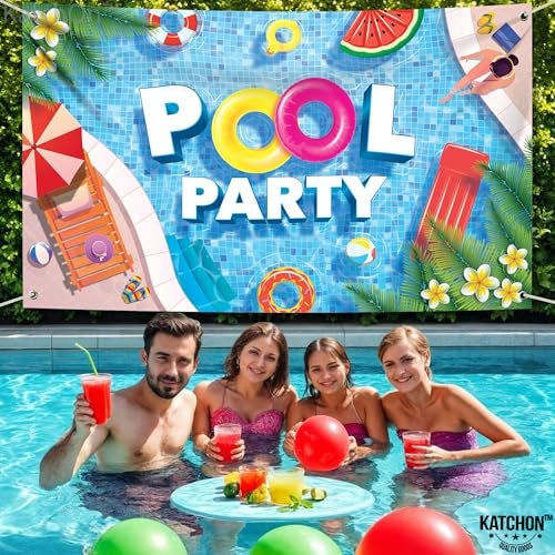 KatchOn, XtraLarge Pool Party Backdrop - 72x44 Inch | Pool Party Banner for Pool Party Decorations | Summer Backdrop for Summer Party Decorations | Pool Party Birthday Decorations, Pool Party Sign - Image 5