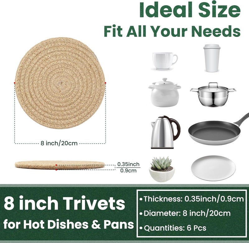 KITLAB 8 Inch Trivets for Hot Dishes Hot Pots and Pans Thick Heat Resistant Large Coaster for Kitchen Hot Pads Kitchen Essentials Kitchen Decor for Table  Countertop 6 Pcs - Image 2