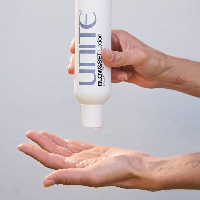 UNITE Hair - BLOW&SET Lotion - Styling Lotion for Hold, Volume, and Curl - Activates & Reactivates with Heat - Paraben-Free & UV Protection - Ideal for All Hair Types, 8 Fl Oz - Image 4