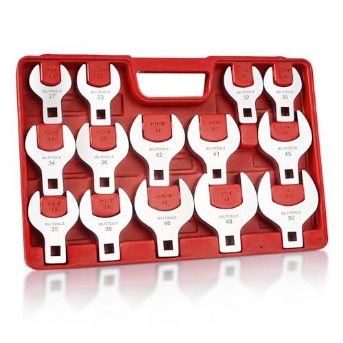 BILITOOLS 14-Piece Jumbo Crows Foot Wrench Set, 1/2" Drive Big Crowfoot Wrench, Metric, 27-50 mm, CR-V Steel - Image 1