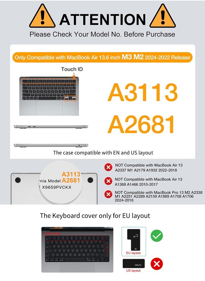 SJet Case Compatible with MacBook Air 13 inch Case 2025 2024 2023 2022 M4 A3240 M3 A3113 M2 A2681 Plastic Hard Shell + TPU Keyboard Skin Cover for MacBook Air 13.6 inch Case, Crystal Clear  - Image 2