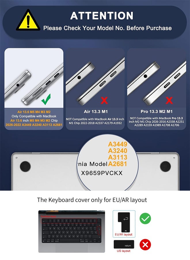 سجيت حافظة متوافقة مع ماك بوك إير 13 بوصة M5 2026 وM4 2025 وM3 وM2 2024-2022 (A3449، A3240، A3113، A2681)، غلاف بلاستيكي صلب مع غطاء لوحة مفاتيح TPU لماك بوك إير 13.6 بوصة، شفاف كريستالي - Image 2
