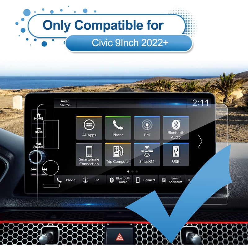 Coleya 2022-2025 2026 Civic Screen Protector for Honda Civic (Si/Type R/Sport Touring Hybrid/Sport Touring/Touring) 9-inch Touchscreen, 9H Tempered Glass 2024 2025 Civic Sedan Hatchback Accessories 9" - Image 2