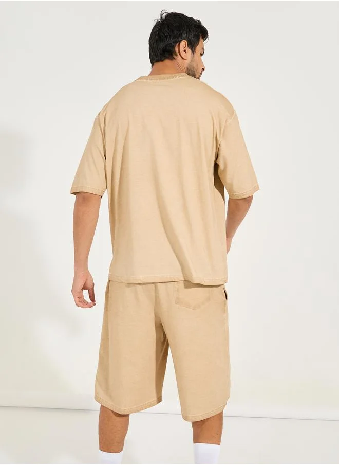 Styli Acid Wash Oversized T-Shirt & Shorts Co-Ords
