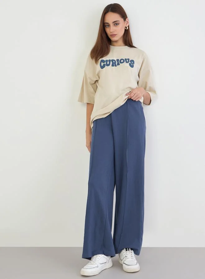 Women Blue Wide Leg Joggers