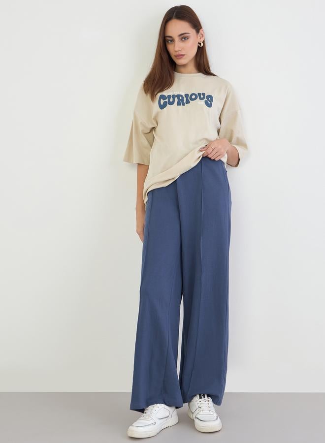 Styli Women Blue Wide Leg Joggers - Image 1