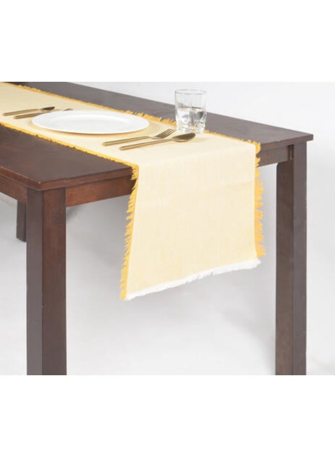 Fringed Yellow Cotton Table Runner