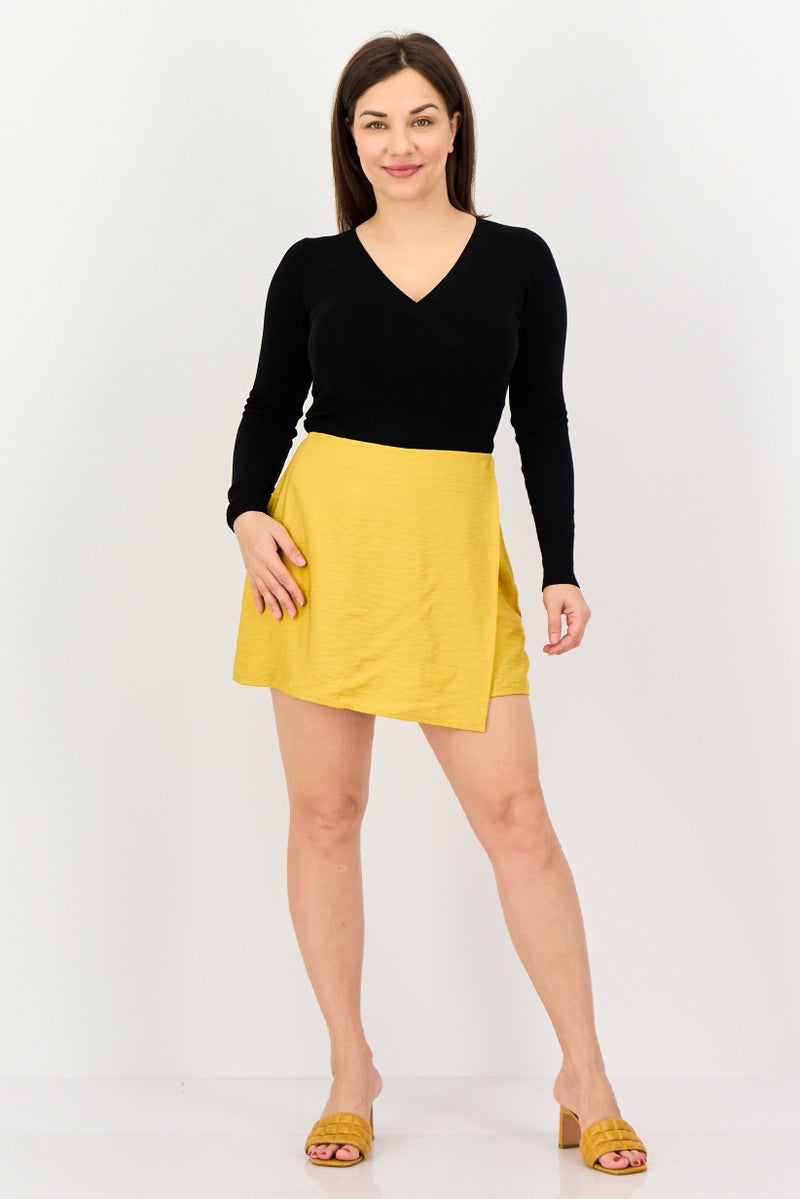 promod Women Solid Basic Skort, Mustard - Image 3