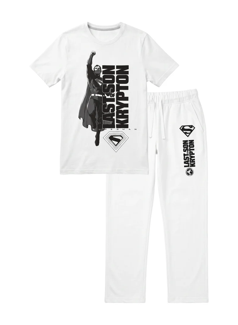 Warner Bros. Warner Bros. Superman Men's Pyjama Set | Official Superman T-Shirt & Lounge Pants Sleepwear Set | Comfortable Cotton Nightwear for Men | Superhero Loungewear & Pajama Set