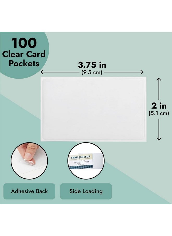 Juvale - 100-Pack Clear Business Card Pockets Holders 3.75X2 In, Self-Adhesive Side Load Plastic Protector, Sleeves Labels, Bulk Set For Storage, Organization, Labeling Bins, Folders, And Files - Image 1