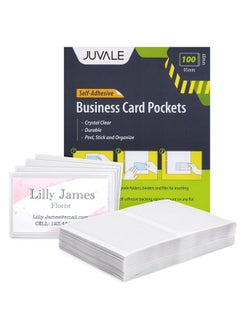 100-Pack Clear Business Card Pockets Holders 3.75X2 In, Self-Adhesive Side Load Plastic Protector, Sleeves Labels, Bulk Set For Storage, Organization, Labeling Bins, Folders, And Files