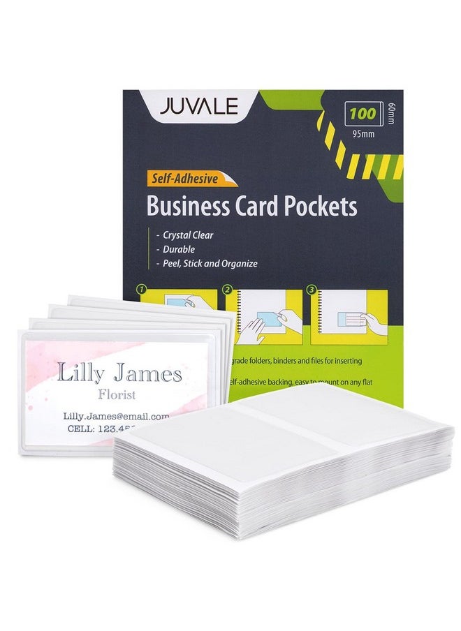 Juvale - 100-Pack Clear Business Card Pockets Holders 3.75X2 In, Self-Adhesive Side Load Plastic Protector, Sleeves Labels, Bulk Set For Storage, Organization, Labeling Bins, Folders, And Files - Image 1