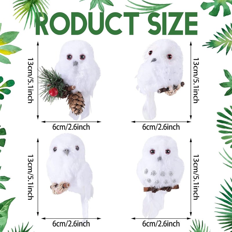 Queekay 8 Pieces Owl Christmas Tree Ornaments Snowy Barn Owl White Birds Decorations Faux Furry Cute Animal with Branches for Window Xmas Office Home - Image 2