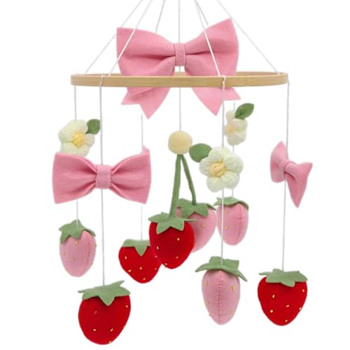 Gueiddi Strawberry Mobile for Crib Handmade Felt Bow Nursery Decor Crib Mobile Bow Strawberry for Bassinet Baby Shower Newborn Baby Gift (Bow Strawberry) - Image 1
