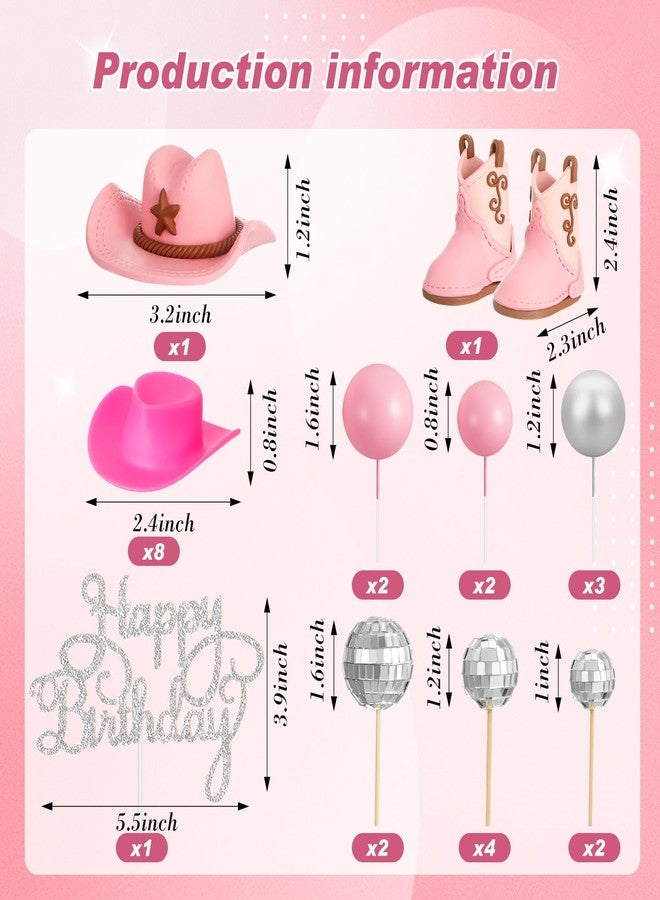 RoundFunny 26 Pcs Cowgirl Cake Decorations Cowgirl Cake Topper Disco Decorations Hat Topper Western Cowboy Birthday Baby Shower for Western Theme Party Supplies(Pink,Cute) - Image 2