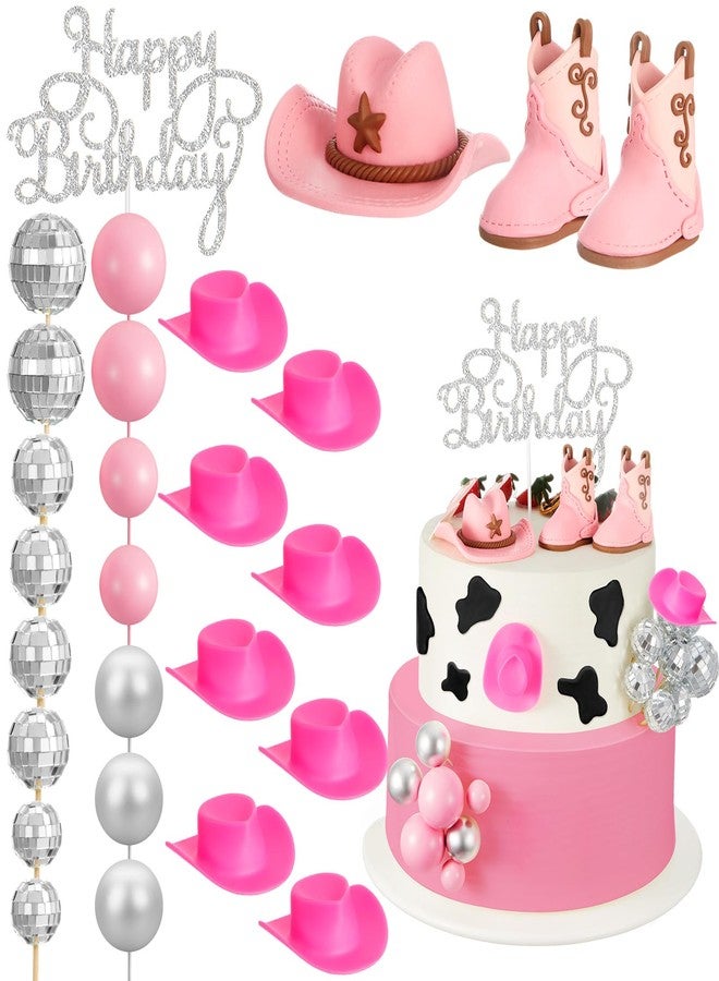 RoundFunny 26 Pcs Cowgirl Cake Decorations Cowgirl Cake Topper Disco Decorations Hat Topper Western Cowboy Birthday Baby Shower for Western Theme Party Supplies(Pink,Cute) - Image 1