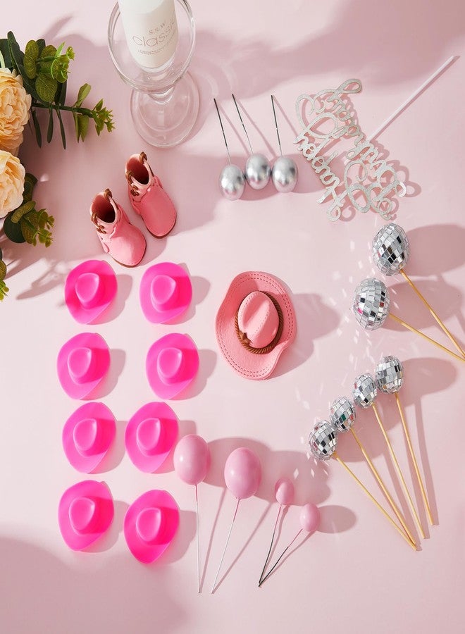 RoundFunny 26 Pcs Cowgirl Cake Decorations Cowgirl Cake Topper Disco Decorations Hat Topper Western Cowboy Birthday Baby Shower for Western Theme Party Supplies(Pink,Cute) - Image 3