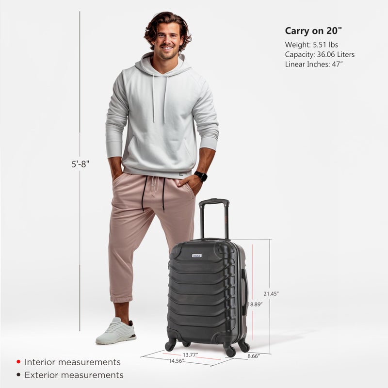 InUSA ENDURANCE Luggage with Spinner Wheels | Durable Lightweight Hardshell Suitcase, Spacious Travel Bag with Handle and Trolley | 20-Inch Carry On Small Luggage | Black - Image 2