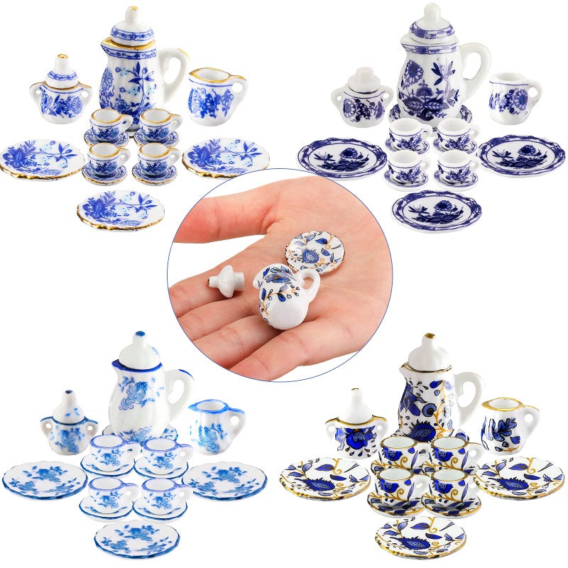 Skylety 60 Pieces 112 Scale Miniatures Dollhouse Porcelain Tea Cup Set Flower Pattern Plum Blossom Red Rose Teapot Cup Set Porcelain AccessoriesElegant Porcelain Series - Image 2