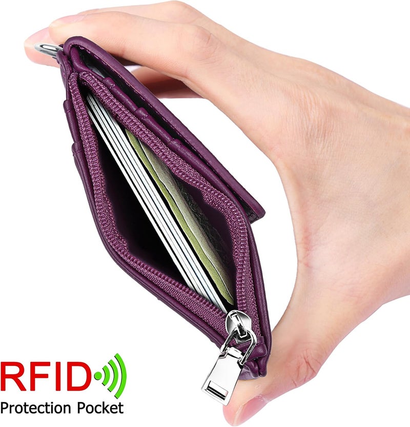 اي ال في ELV حامل الشارة مع سحاب، محفظة حامل بطاقة الهوية من جلد PU مع 5 فتحات للبطاقات، جيب حجب RFID جانبي واحد وحزام رقبة بطول 20 بوصة لبطاقة هوية المكتب، بطاقة هوية المدرسة، رخصة القيادة (أرجواني) - Image 5
