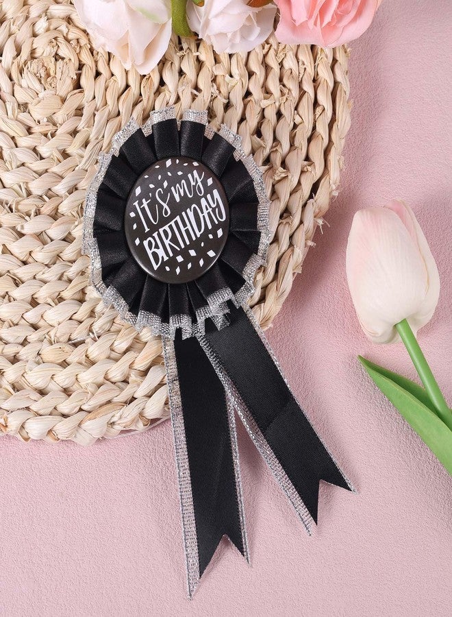 Mikovivi It's My Birthday Brooch Pin, Satin Fabric Happy Birthday Button Apparel Pin Award Ribbon Badge Celebration Accessory for Women Men Prize Party Decoration Gift (Black) - Image 3