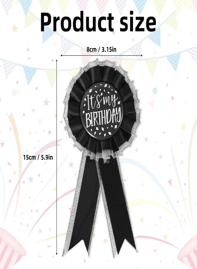 Mikovivi It's My Birthday Brooch Pin, Satin Fabric Happy Birthday Button Apparel Pin Award Ribbon Badge Celebration Accessory for Women Men Prize Party Decoration Gift (Black) - Image 2