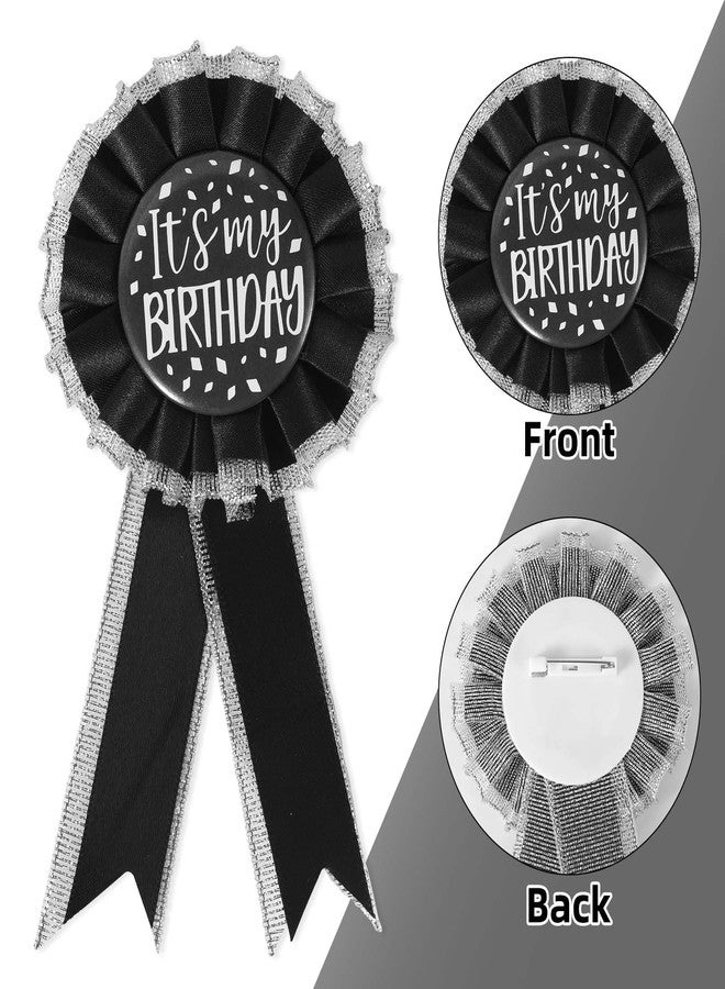 Mikovivi It's My Birthday Brooch Pin, Satin Fabric Happy Birthday Button Apparel Pin Award Ribbon Badge Celebration Accessory for Women Men Prize Party Decoration Gift (Black) - Image 4