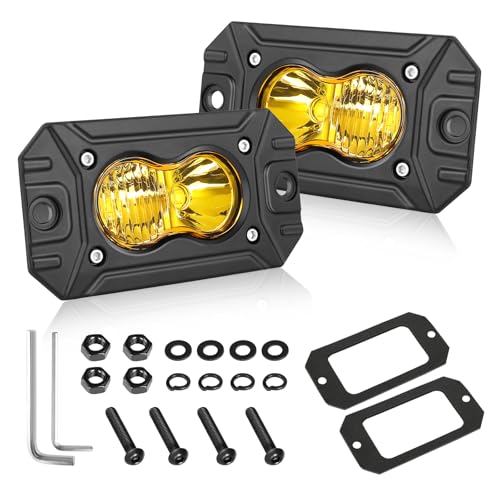 AKD Part Yellow Flush Mount LED Pods, AKD Part CREE LED Flush Bumper Fog Lights 40W Spot Flood Combo Offroad Driving Lights Yellow Flush Mount LED Chase Light Pods for Trucks Pickup SUV UTV ATV - Image 1