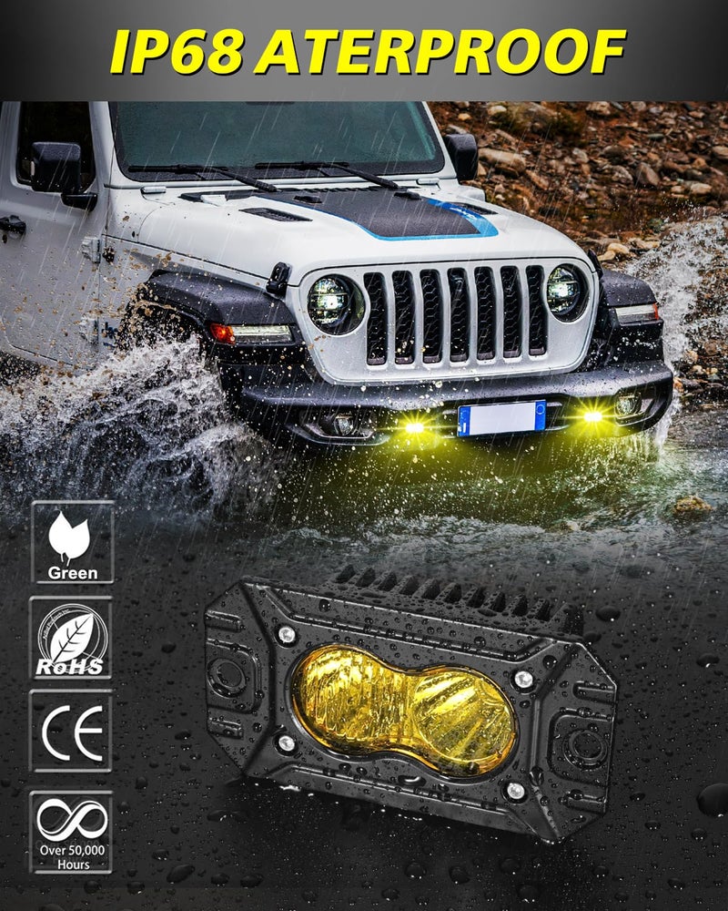 AKD Part Yellow Flush Mount LED Pods, AKD Part CREE LED Flush Bumper Fog Lights 40W Spot Flood Combo Offroad Driving Lights Yellow Flush Mount LED Chase Light Pods for Trucks Pickup SUV UTV ATV - Image 5