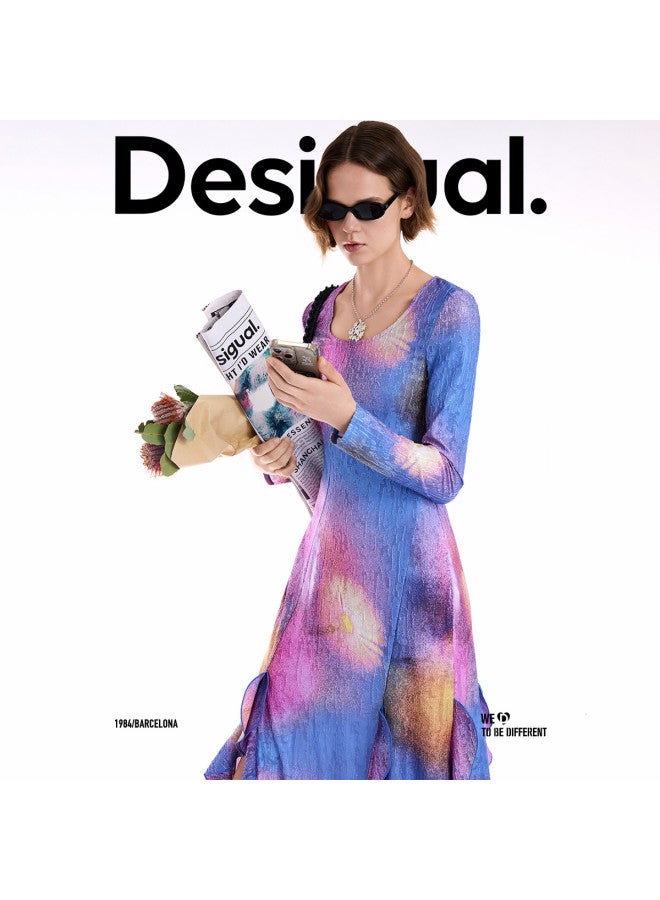 DESIGUAL Autumn/Winter 2025 New Blue Sky Daisy Floral Print Patchwork Dress - Image 4