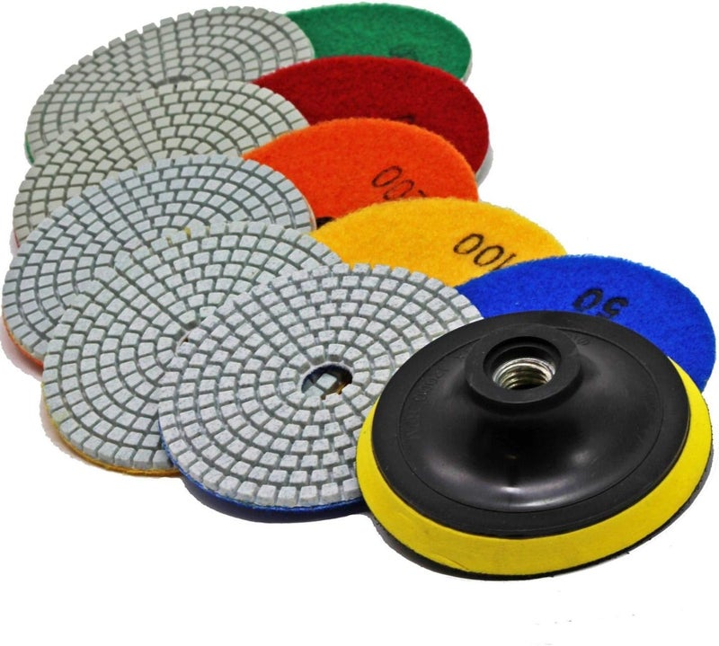 Stadea PPW176E Diamond Polishing Pads 4 Inch Wet Dry Set for Concrete Travertine Terrazzo Glass Marble Granite Quartz Stone Polishing