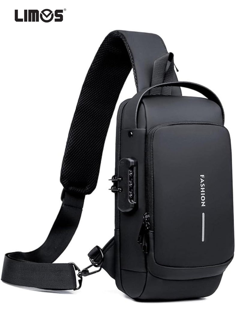 LIMOS Anti theft Crossbody Sling bag,Shoulder Backpack,Lightweight Chest Daypack with USB Charging Port,Fit for 9.7'' ipad, black - Image 1