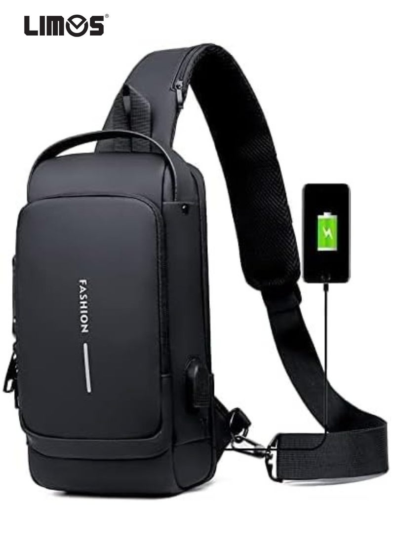 LIMOS Anti theft Crossbody Sling bag,Shoulder Backpack,Lightweight Chest Daypack with USB Charging Port,Fit for 9.7'' ipad, black - Image 2