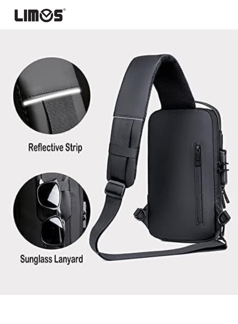 LIMOS Anti theft Crossbody Sling bag,Shoulder Backpack,Lightweight Chest Daypack with USB Charging Port,Fit for 9.7'' ipad, black - Image 3