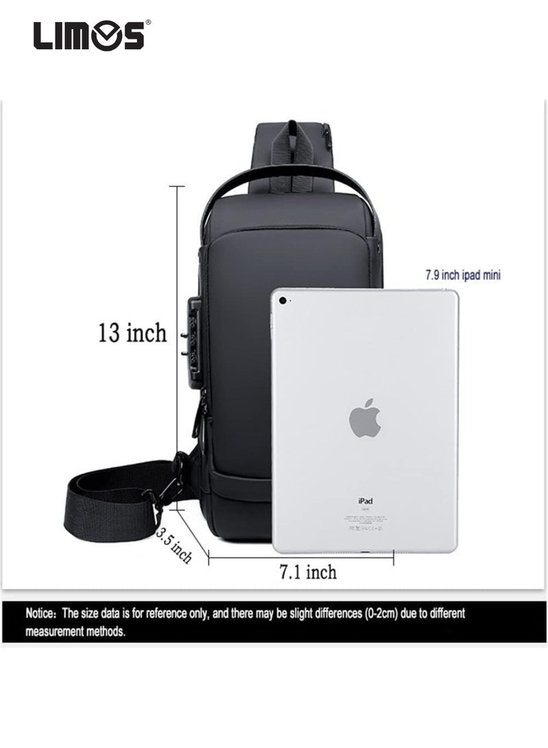 LIMOS Anti theft Crossbody Sling bag,Shoulder Backpack,Lightweight Chest Daypack with USB Charging Port,Fit for 9.7'' ipad, black - Image 4