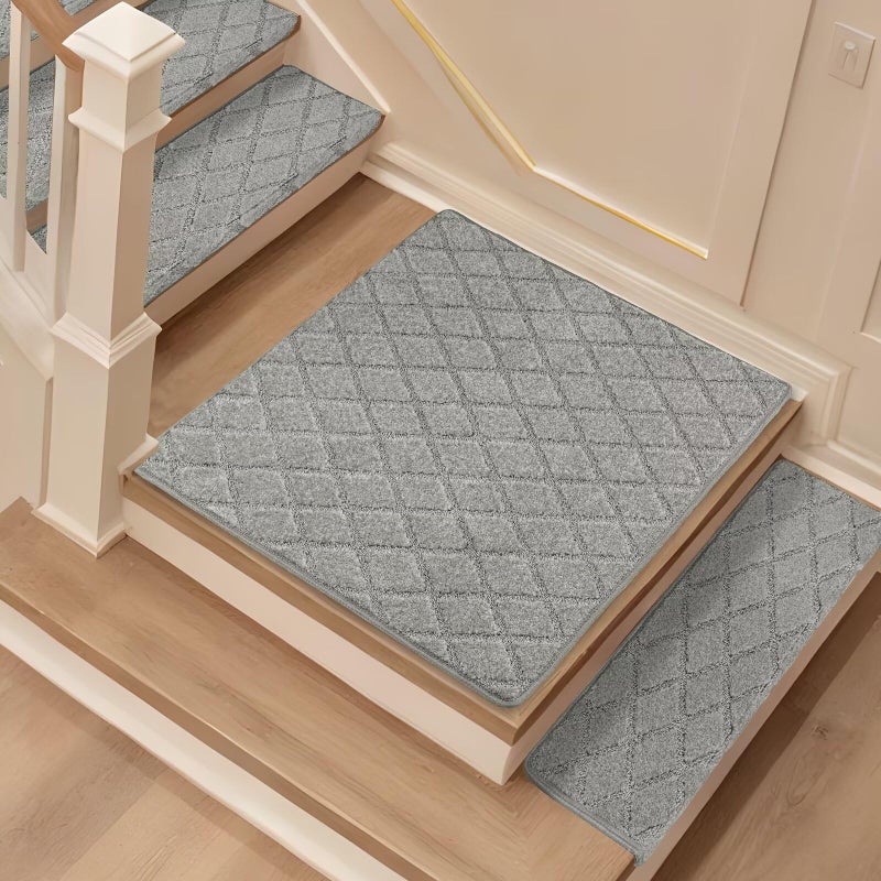 DEXDE Bullnose Carpet Stair Treads, Landing Mat for Wooden Steps Indoor, Non-Slip Stair Landing Carpet Peel and Stick Backing Landing Slip Resistant Stair Rugs, 30x30 inch, Grey - Image 5